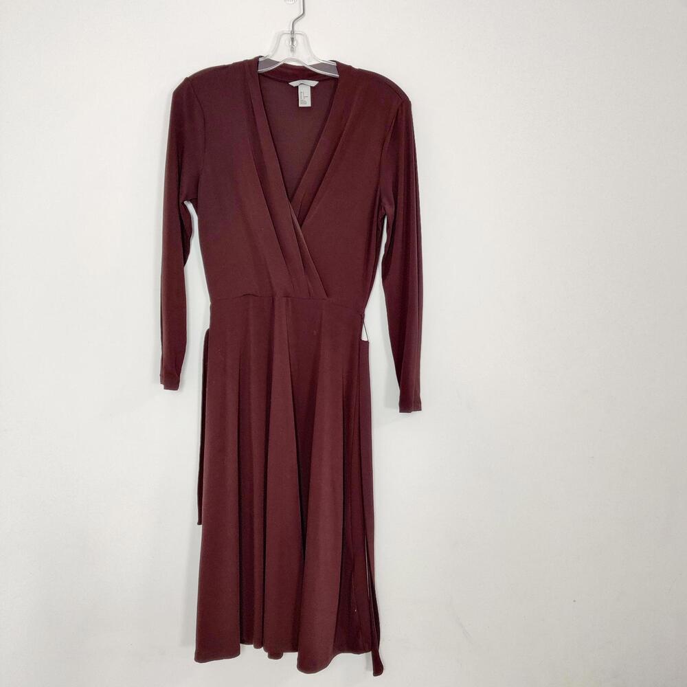 H&M Brown Jersey Wrap Midi Dress Long Sleeve, Women’s Small